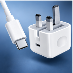 20W USB-C Fast Charging Adapter with 3-Pin Plug for Smartphones, Tablets and Portable Devices