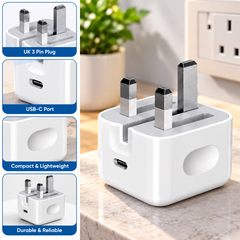 20W USB-C Power Adapter with 3-Pin Plug