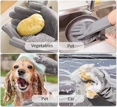 Silicone Dishwashing Gloves with Built-In Scrubber