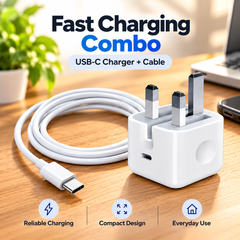20W USB-C Fast Charging Adapter with 3-Pin Plug for Smartphones, Tablets and Portable Devices