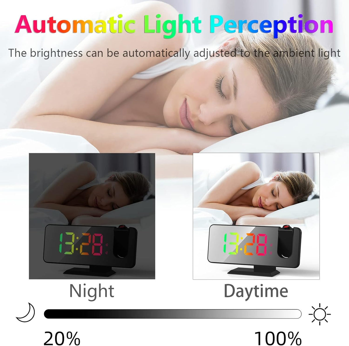 Projection Alarm Clock 180° Rotatable Ceiling