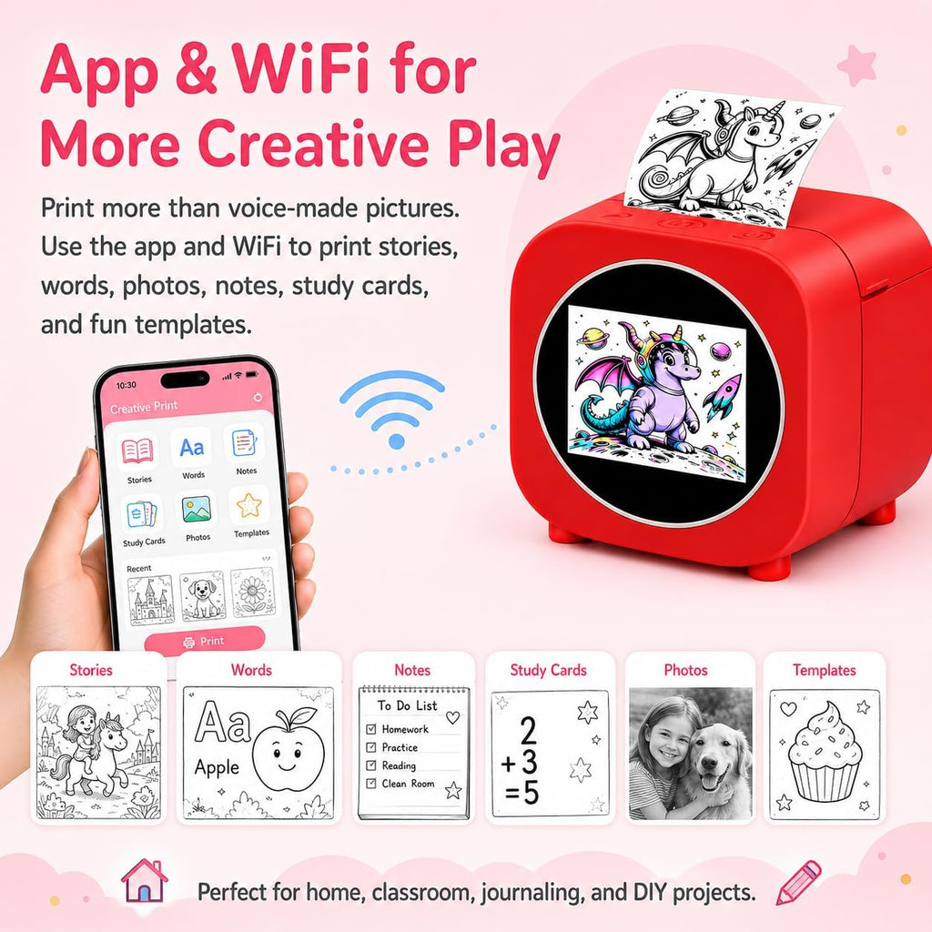 AI Voice Thermal Printer for Kids with HD Screen