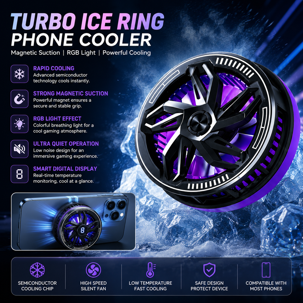 Turbo Ice Ring Magnetic Semiconductor Phone Cooler with RGB Lighting
