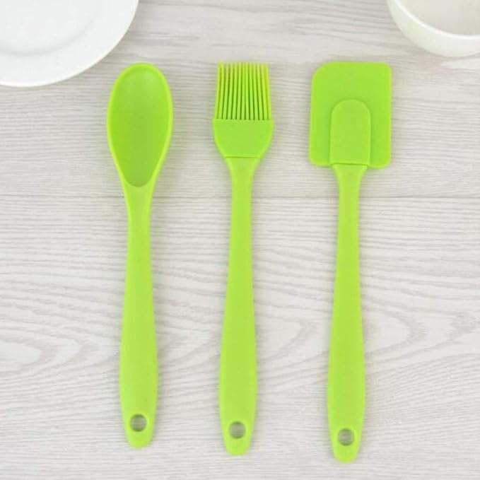 3 Piece Silicone Spatula Spoon & Brush