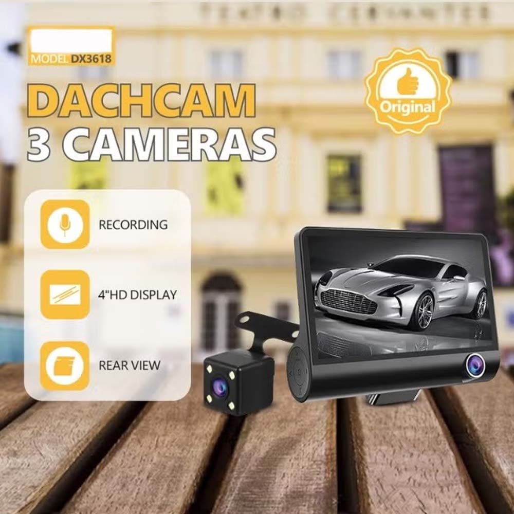 DX3618 3-Channel Car Dashcam. 4" HD display