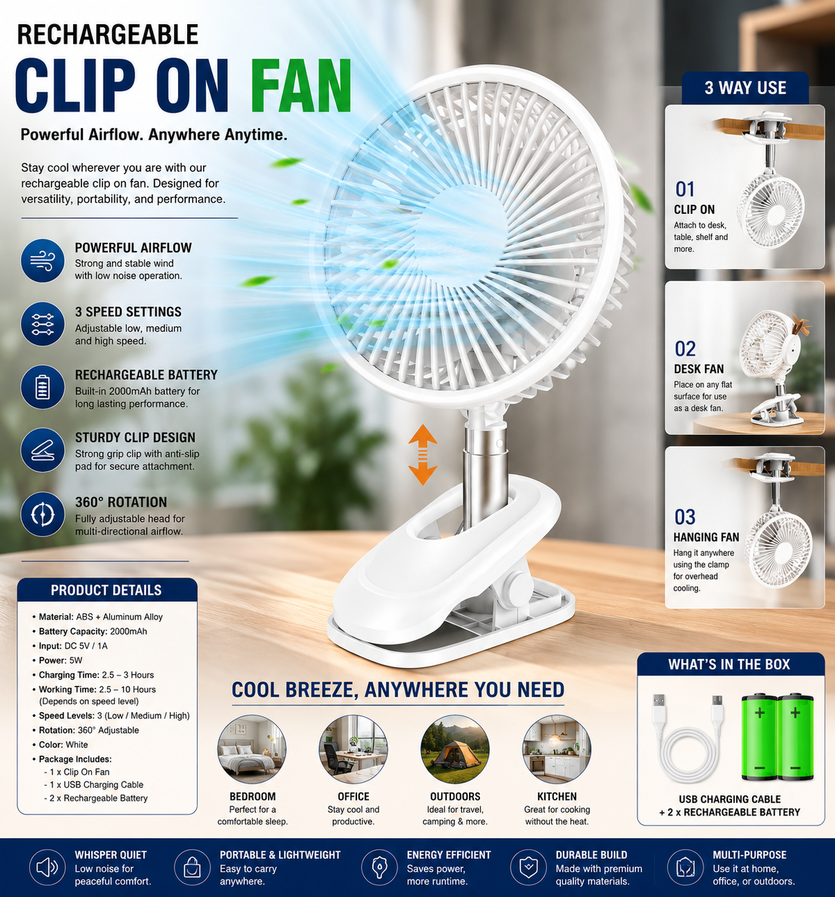 Handheld Rechargeable USB Portable Fan