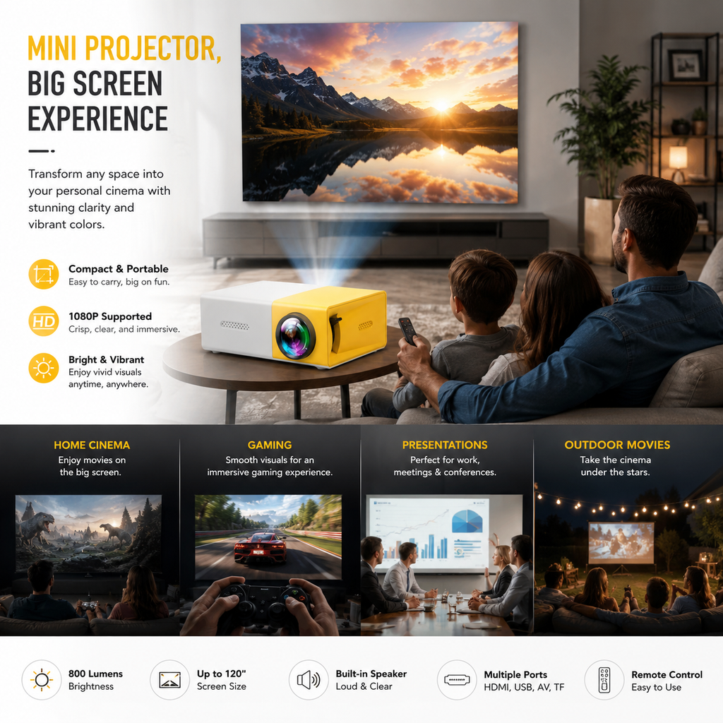 Mini Portable HD LCD LED Projector with HDMI