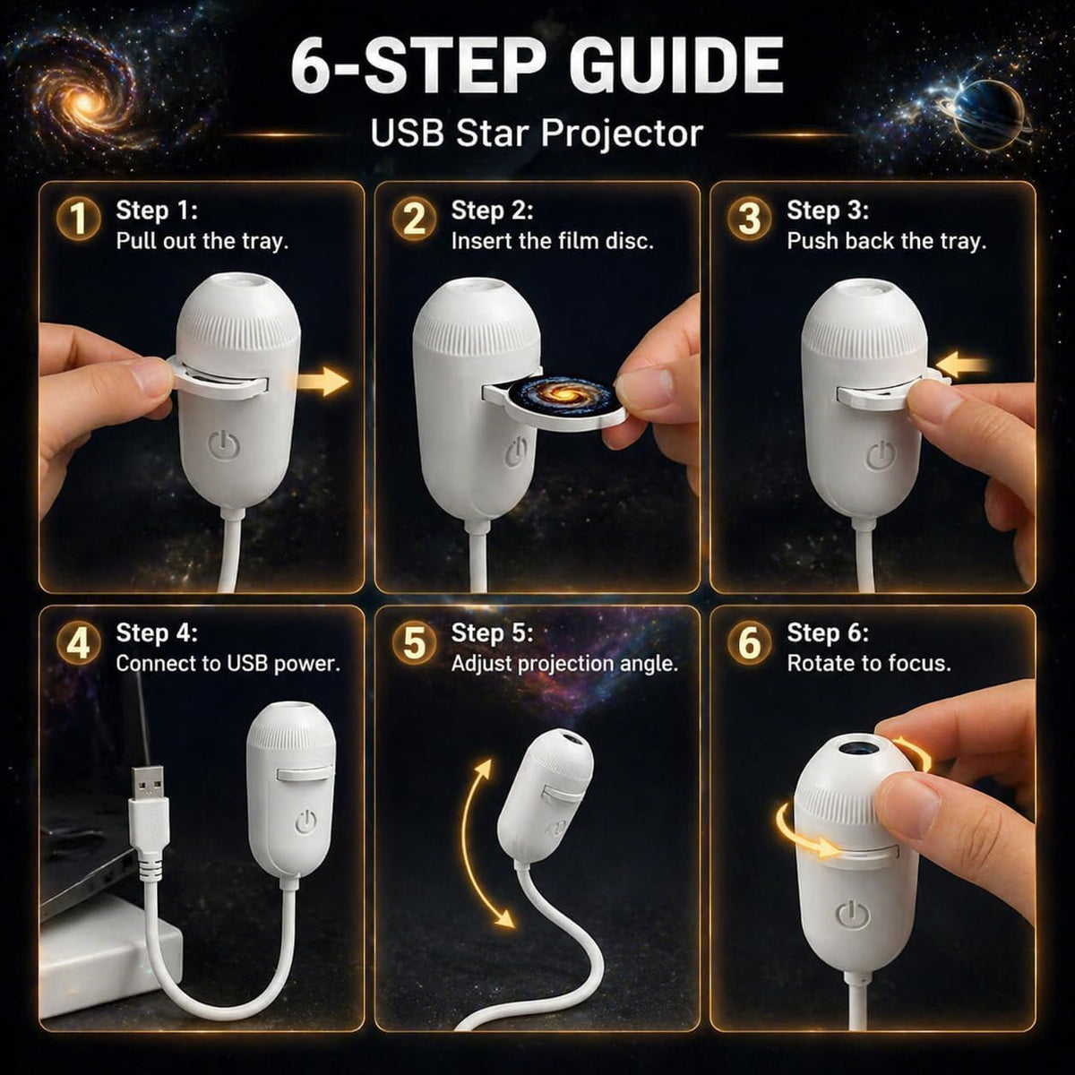 12-in-1 Galaxy Star Projector Night Light with 360° Adjustable Angle