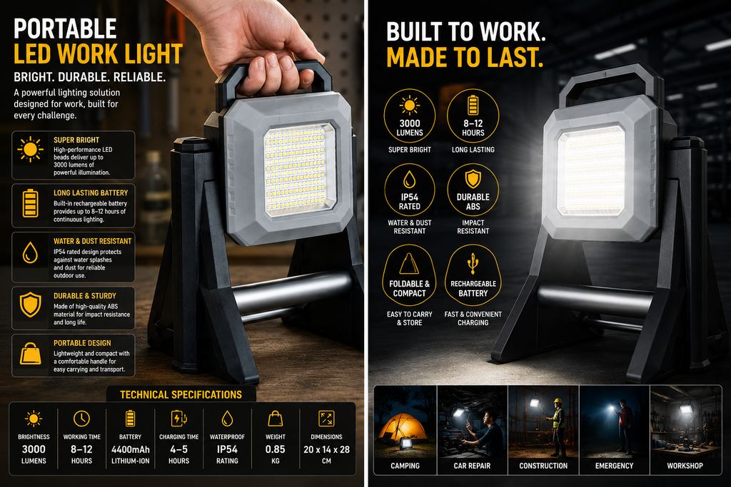 Multifunctional Work Light with Telescopic Base