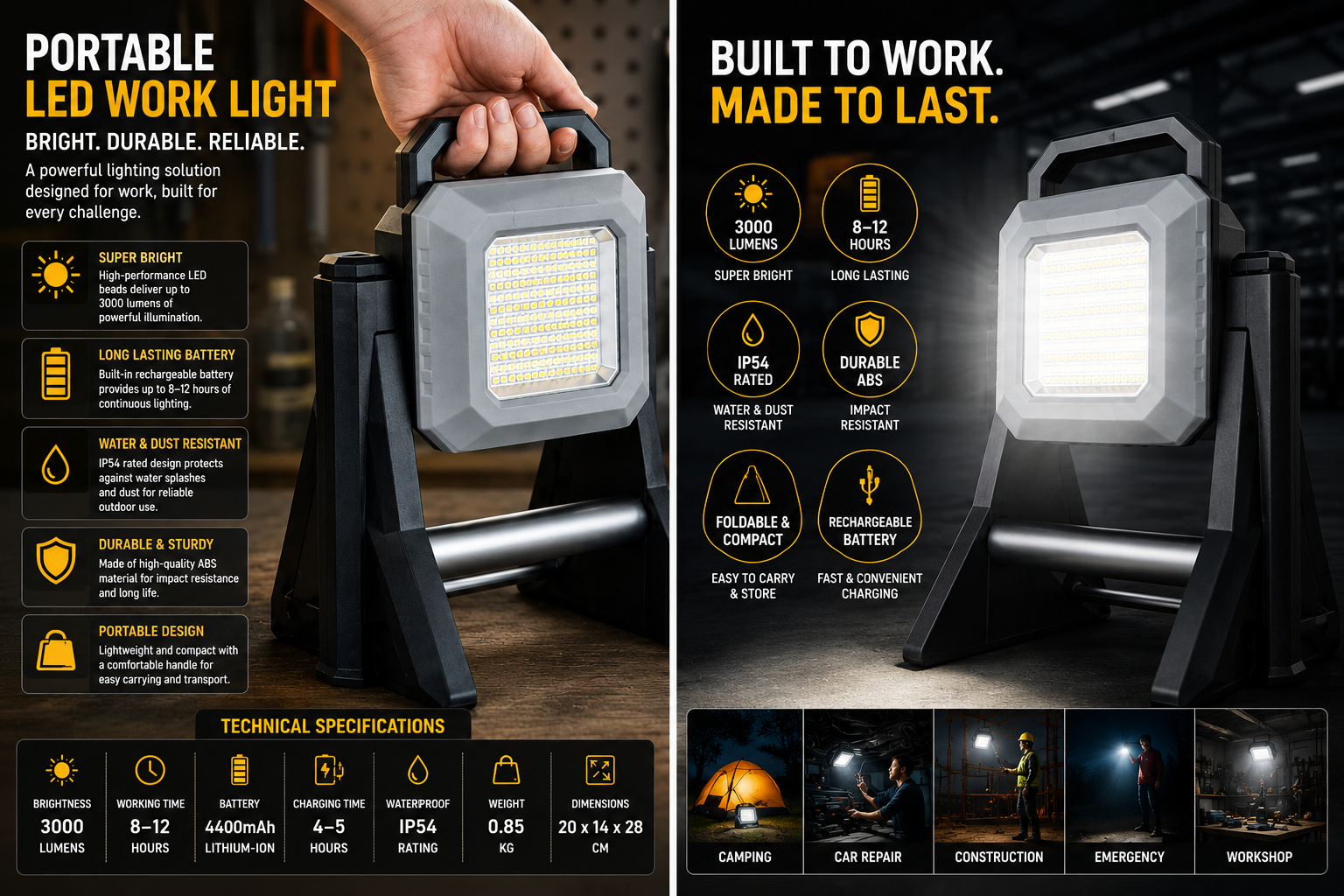 Multifunctional Work Light with Telescopic Base