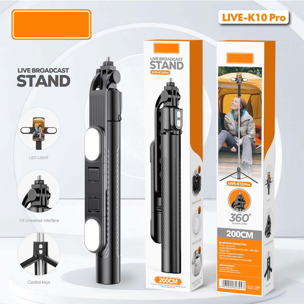 Live K10 PRO 6.5 Feet Tripod Stand Selfie