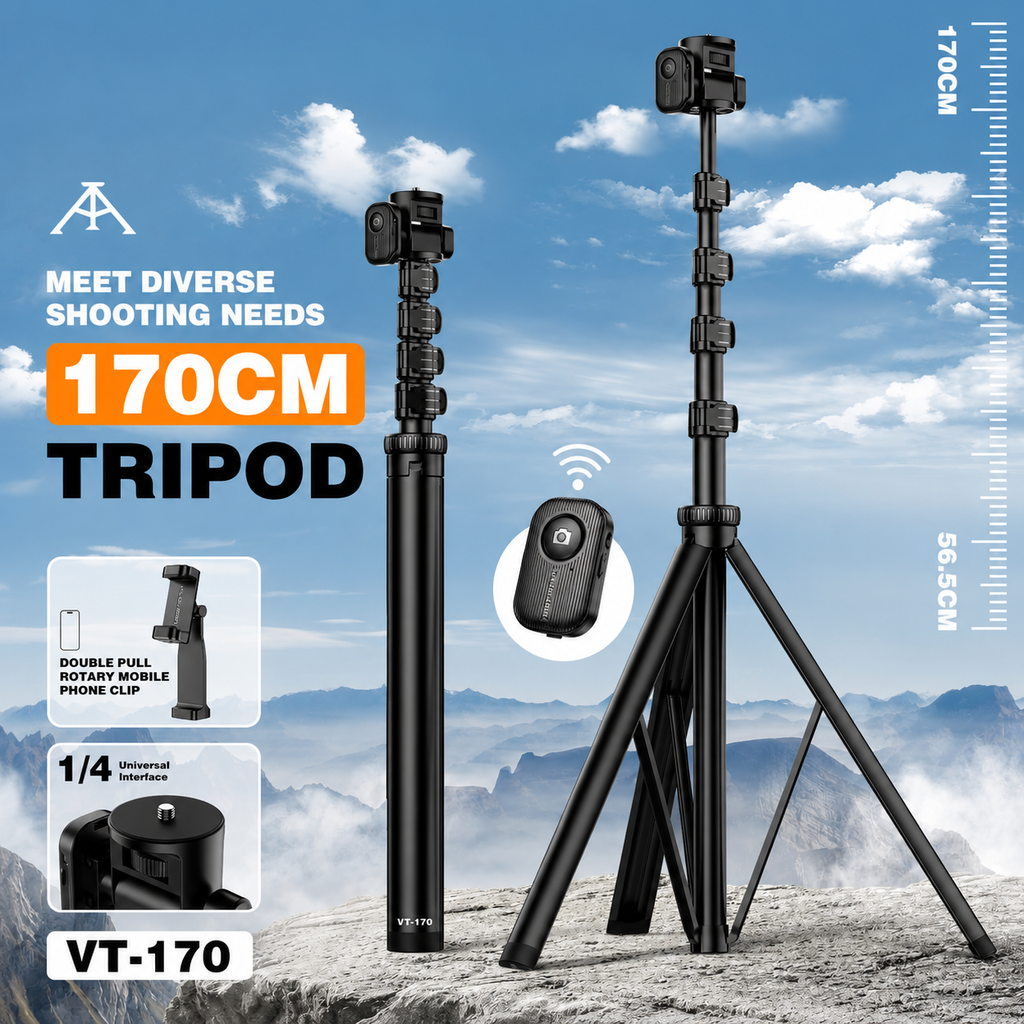 Professional 67-Inch Aluminum Alloy Camera Tripod with Wireless Remote Control