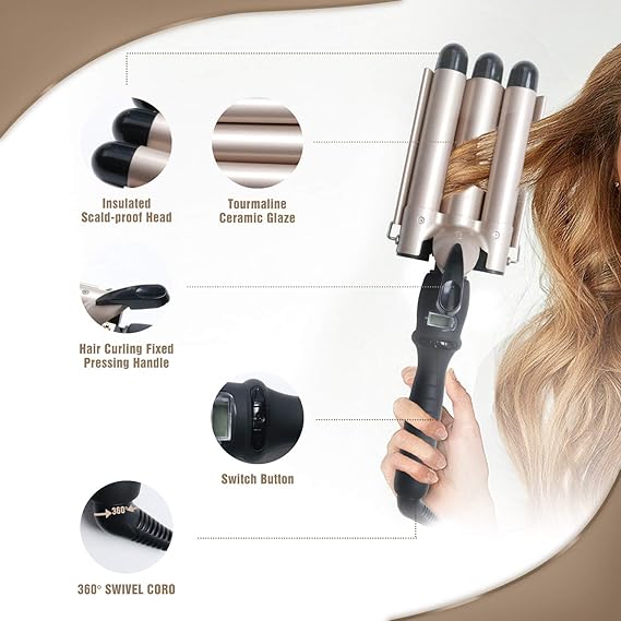 3-Barrel Ceramic Hair Curler Wand