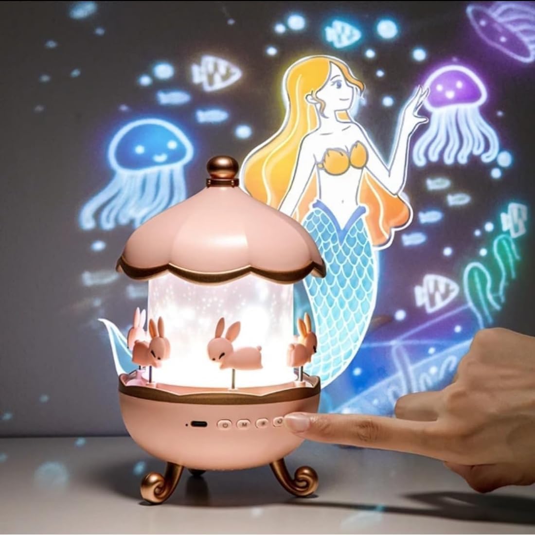 Bunny Carousel Night Light Projector with Star Sky Projection
