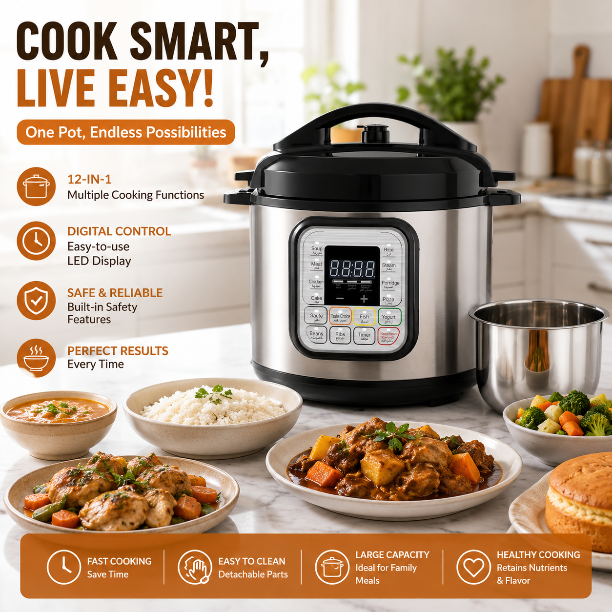 13L Stainless Steel Electric Pressure Cooker Multi-Function Slow Cooker