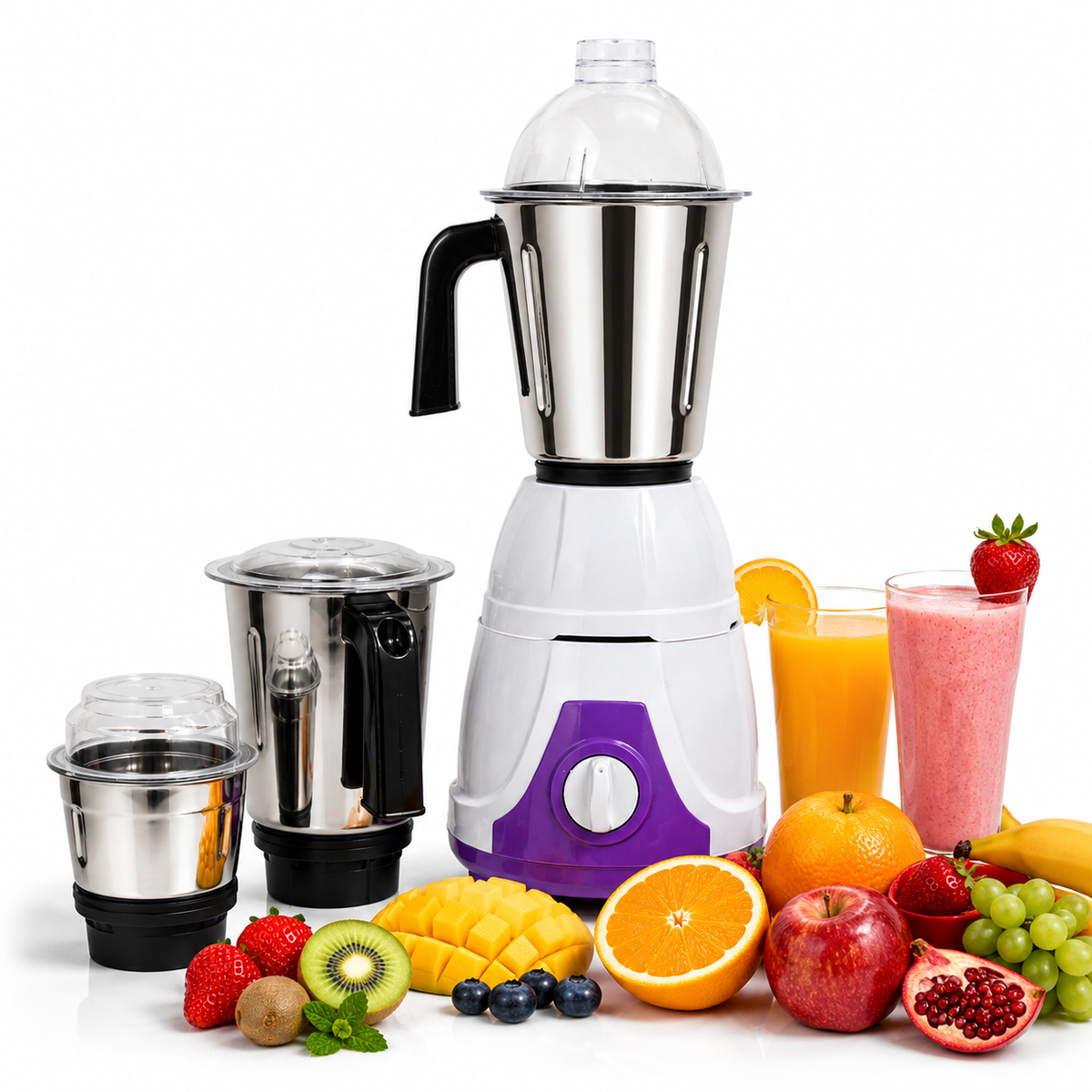3-in-1 Mixer Grinder with 550W Motor, Three Stainless Steel Jars