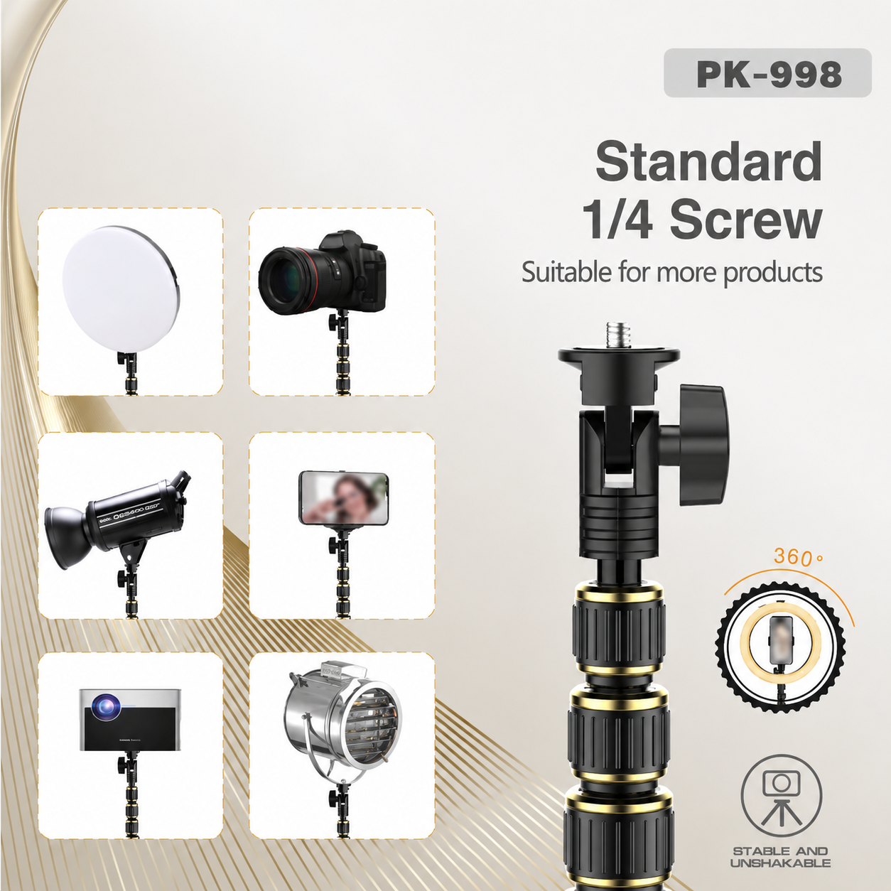 All-in-One 200cm Adjustable Aluminum Tripod Stand