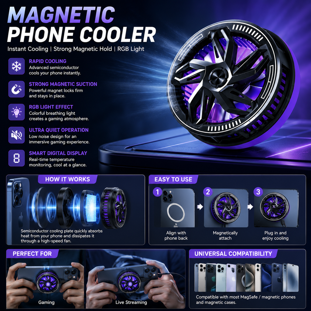 Turbo Ice Ring Magnetic Semiconductor Phone Cooler with RGB Lighting