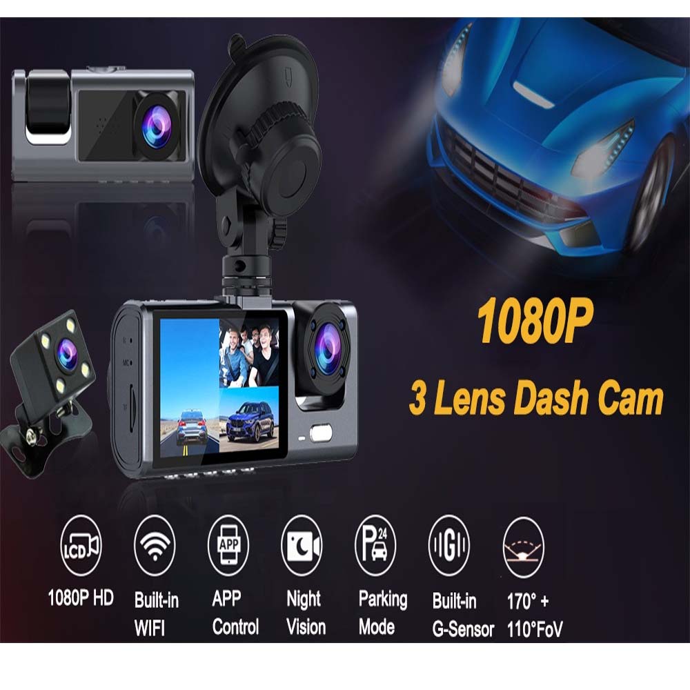 4-Inch Triple-Lens WiFi Dash Cam