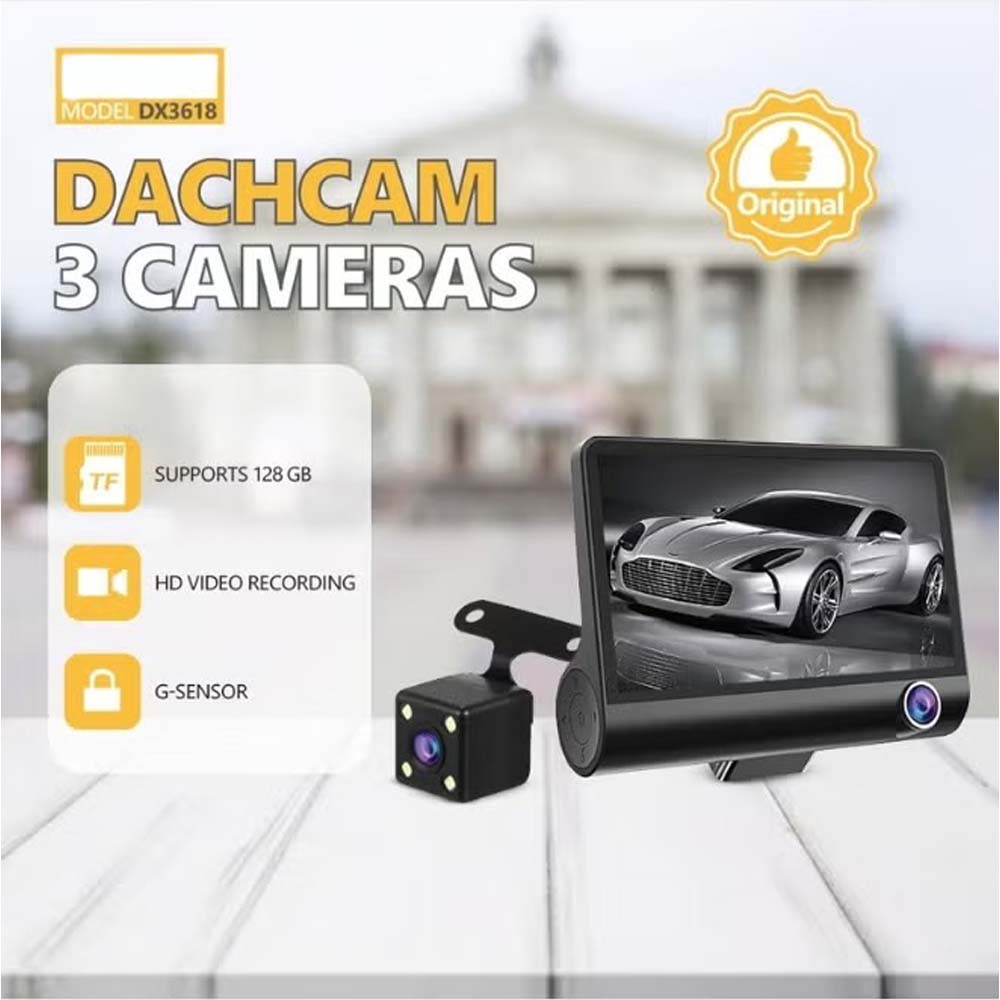 DX3618 3-Channel Car Dashcam. 4" HD display