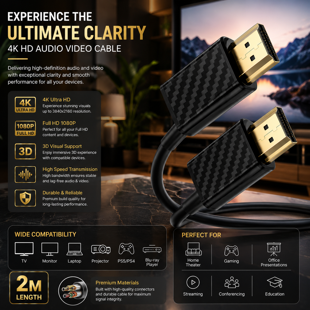 2 Meter HDMI to HDMI Cable with 4K Ultra HD