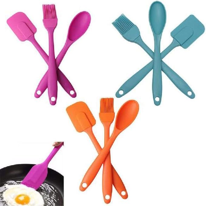 3 Piece Silicone Spatula Spoon & Brush