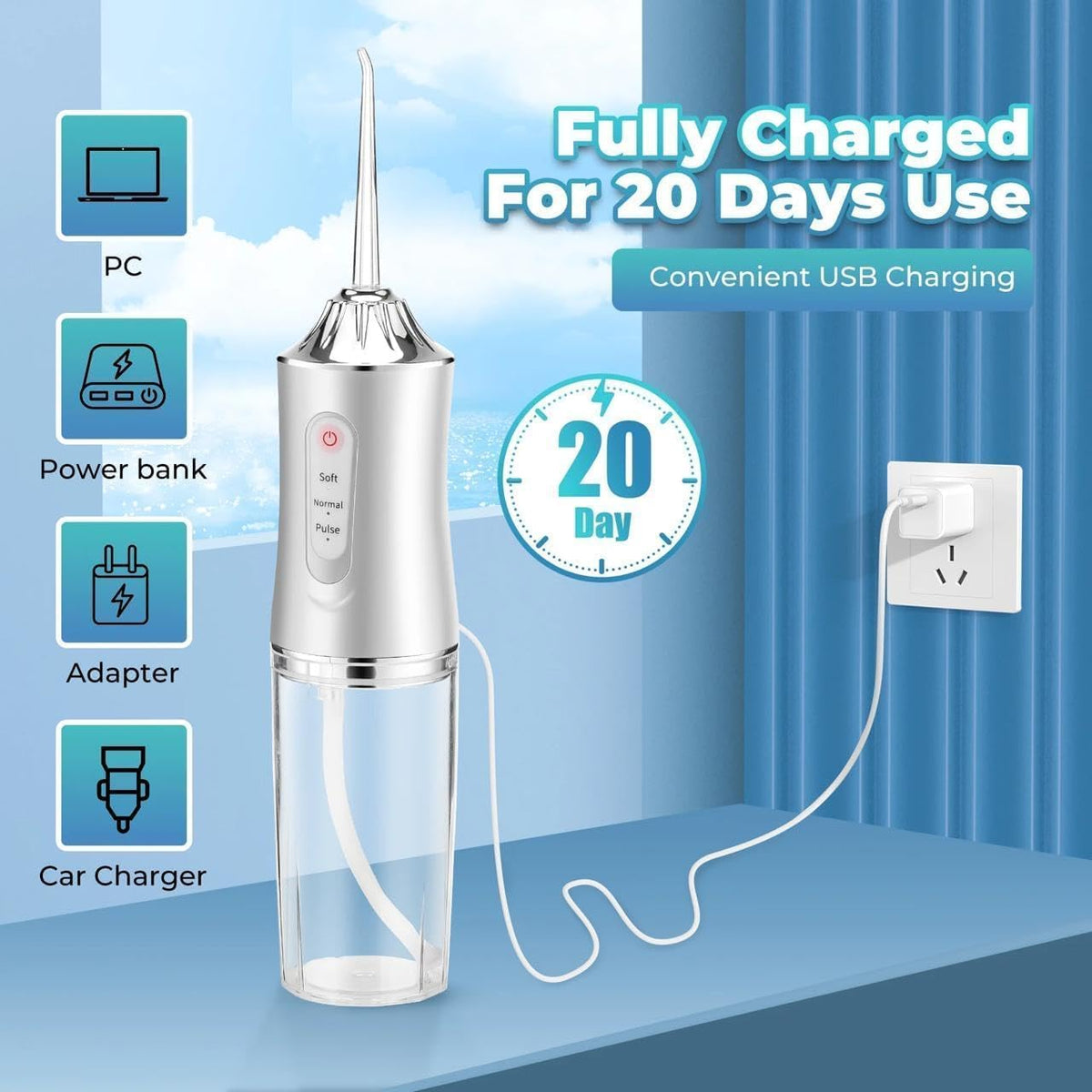 Portable Cordless Water Flosser with 220ml Water Tank
