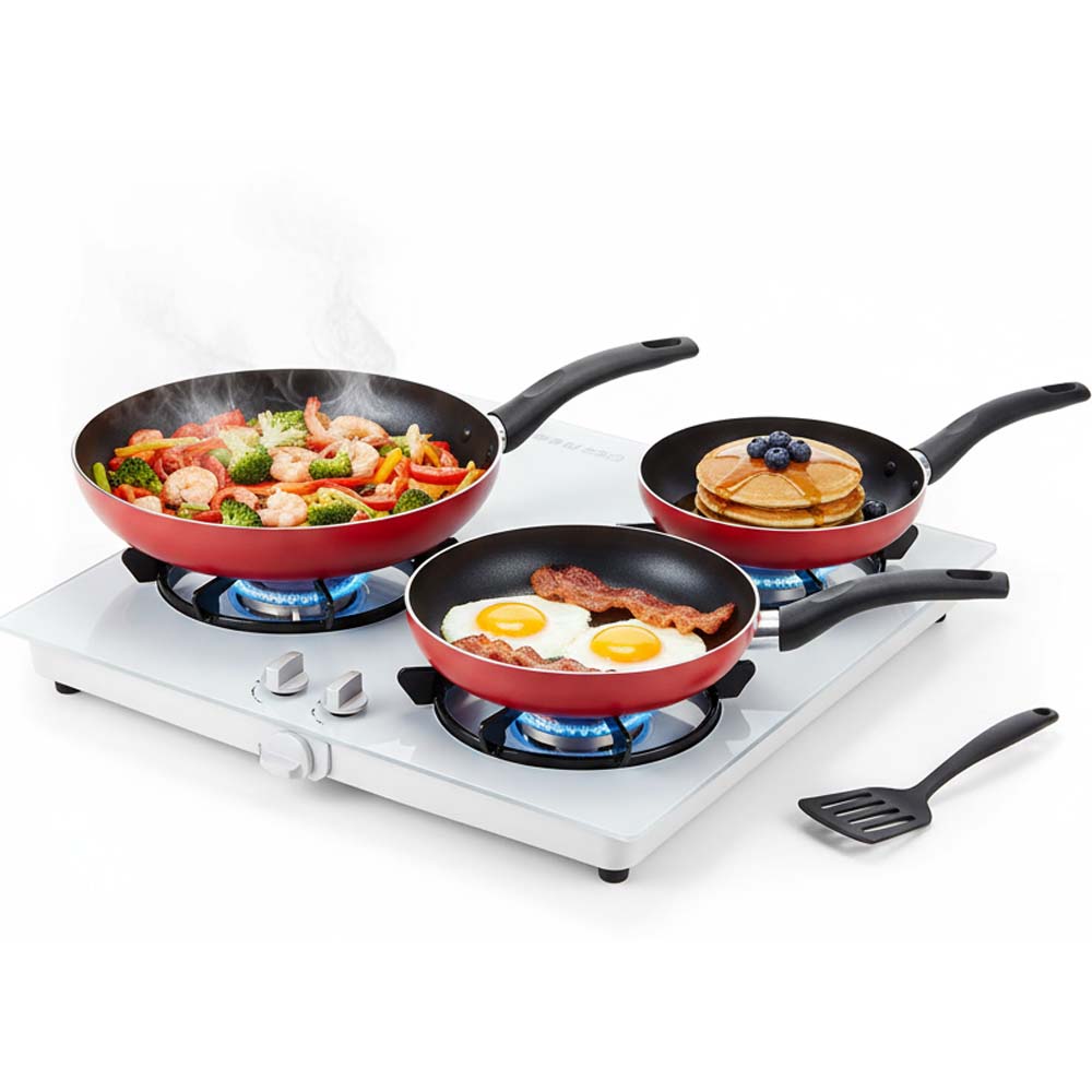 OE-017 4-Piece Red Non-Stick Frying Pan Set