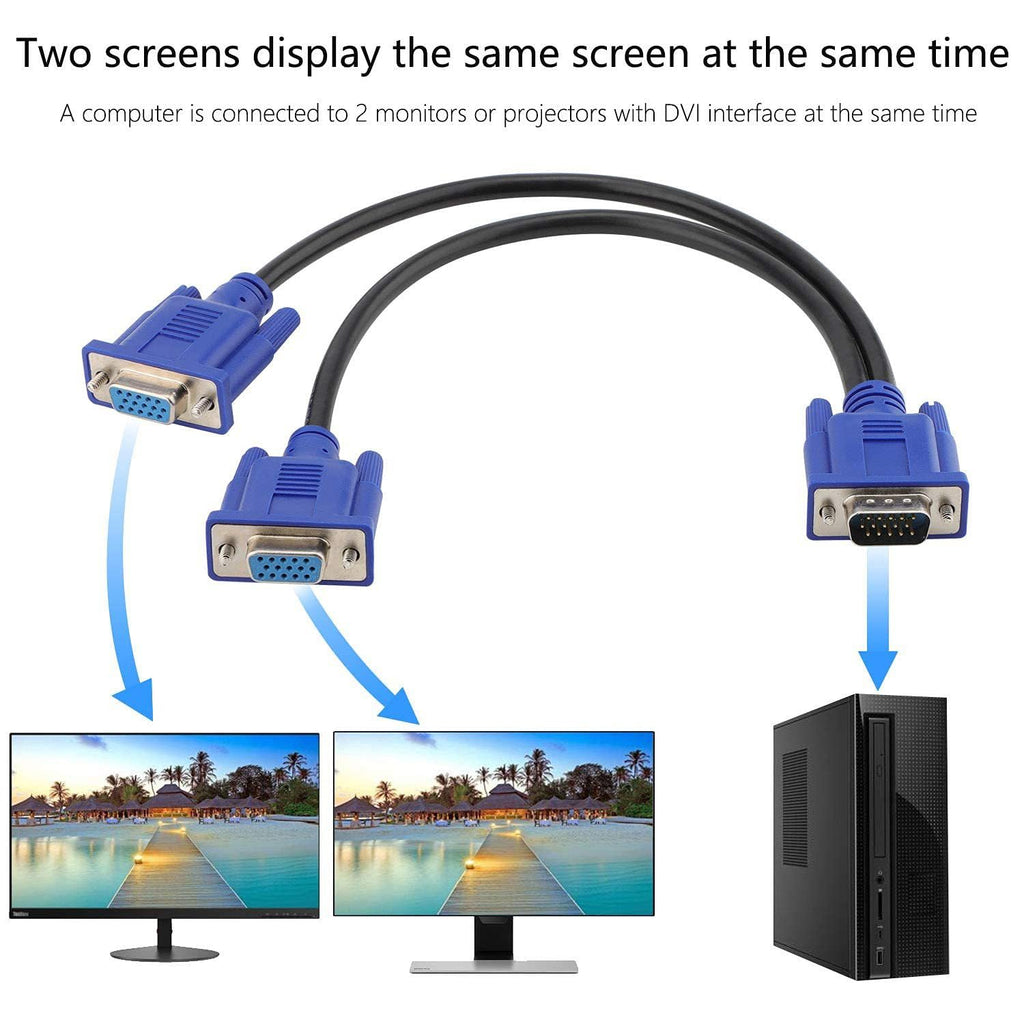 Dual VGA Splitter Cable: 1 Male to 2 Female