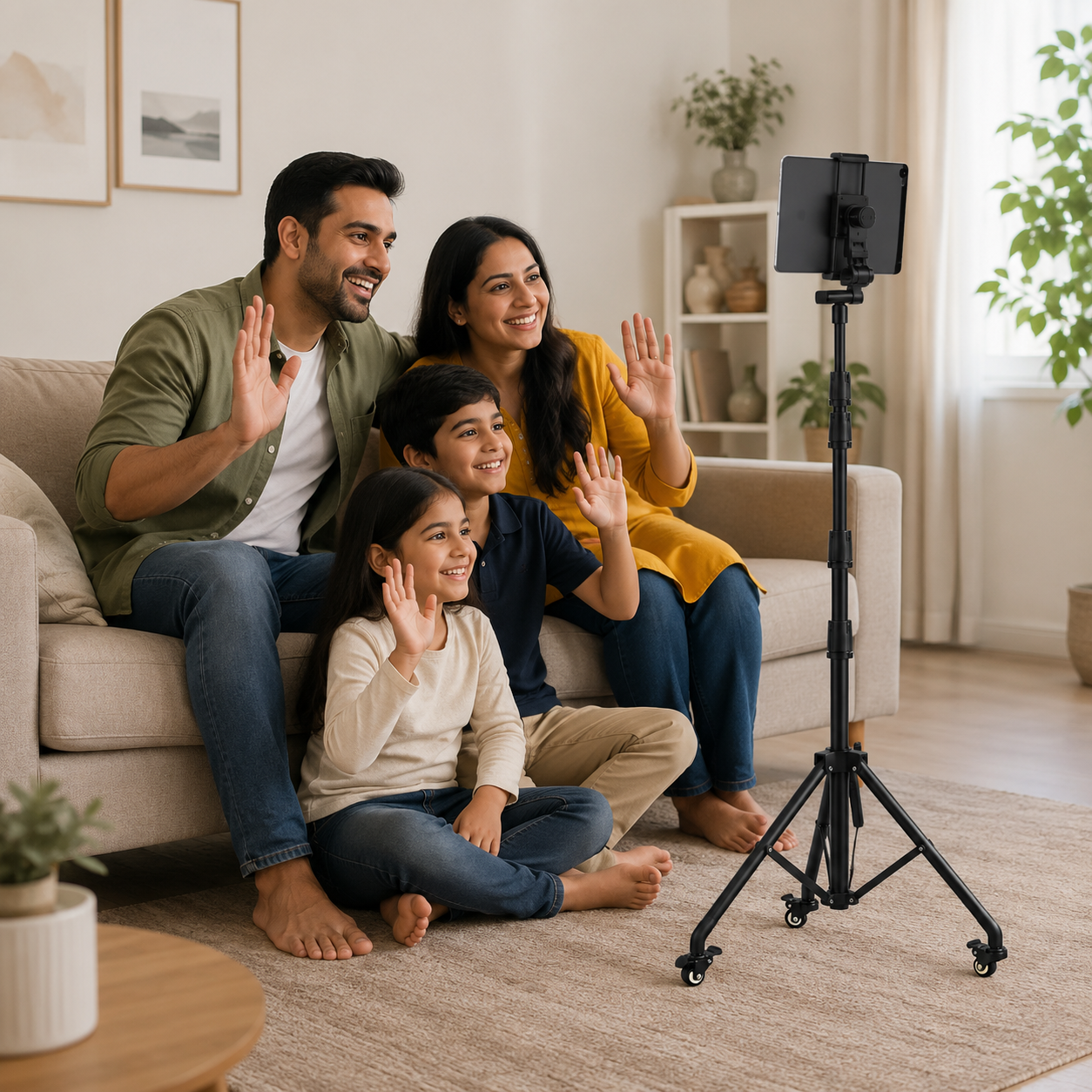 Adjustable Tripod Stand with 360° Rotating Holder and Lockable Wheels