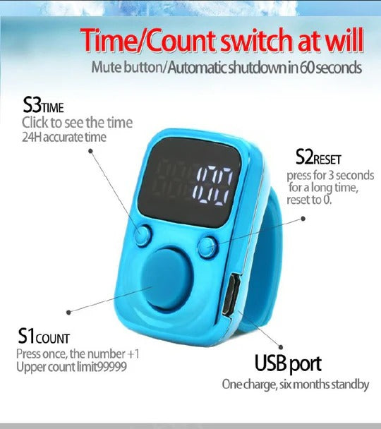 Digital LED Hand Tally Counter - Rechargeable
