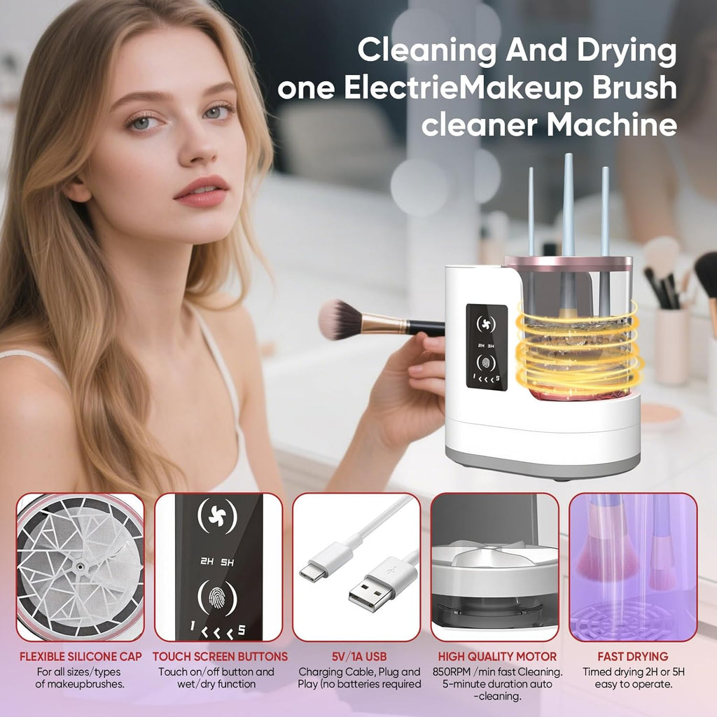 3-in-1 Electric Makeup Brush Cleaner & Dryer with USB Charging