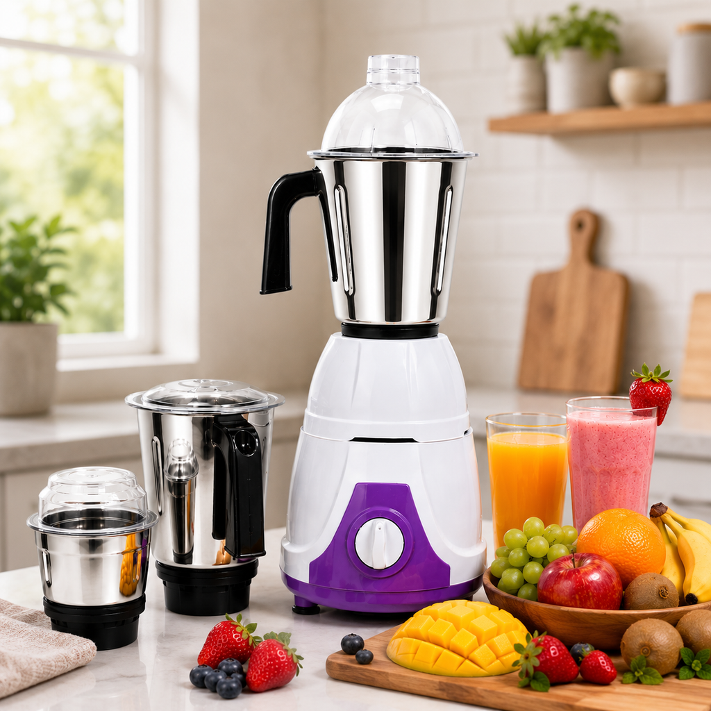3-in-1 Mixer Grinder with 550W Motor, Three Stainless Steel Jars