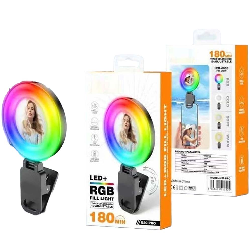 U20 PRO Ring Selfie Light RGB Clip LED Fill