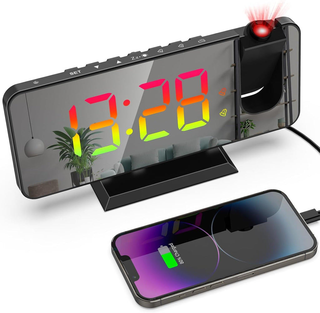 Projection Alarm Clock 180° Rotatable Ceiling