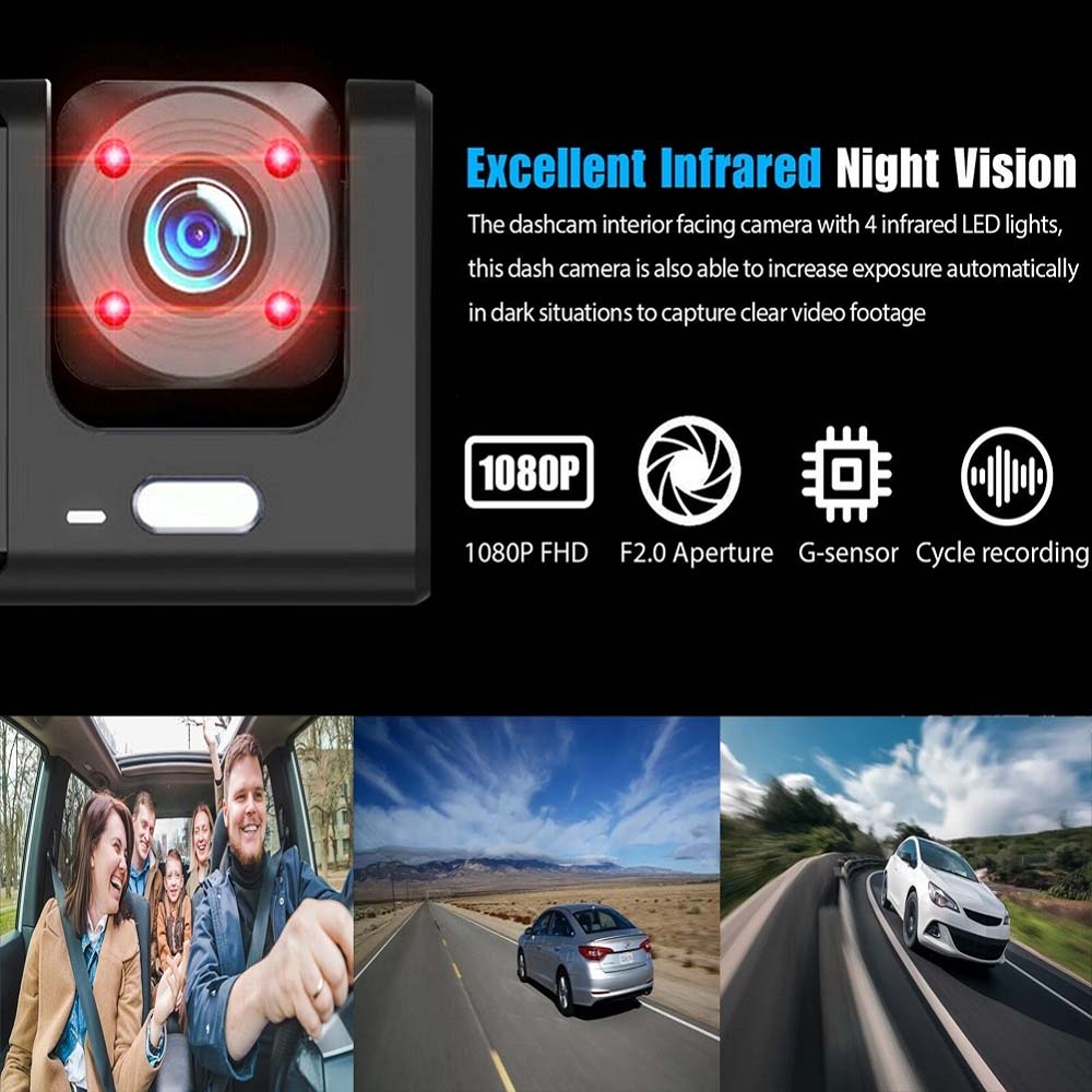 4-Inch Triple-Lens WiFi Dash Cam