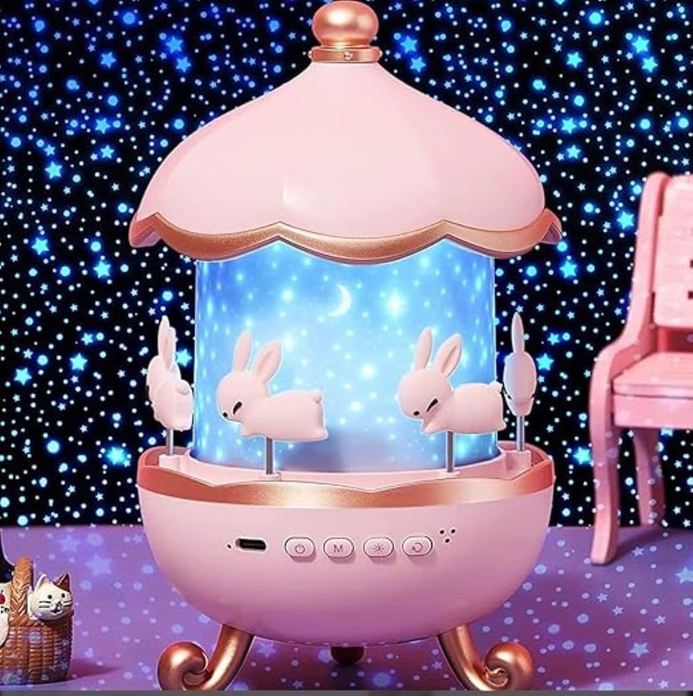 Bunny Carousel Night Light Projector with Star Sky Projection