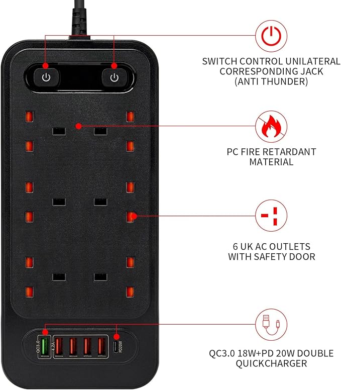 Universal 6-Way Power Outlet Strip