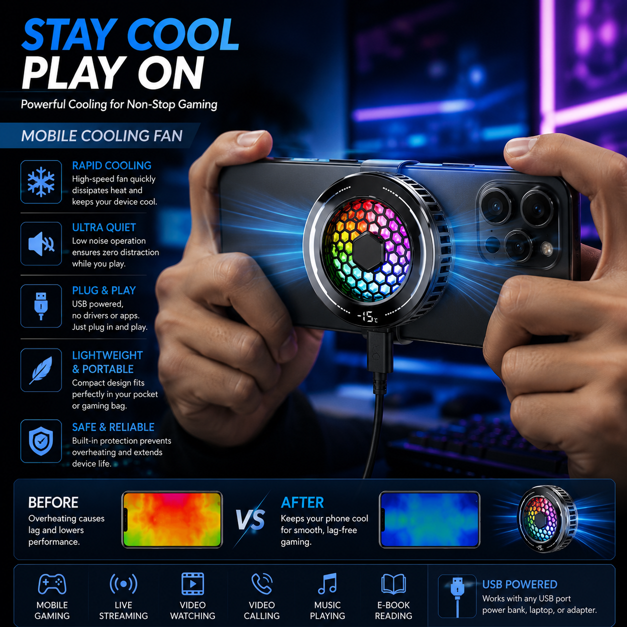AI Magnetic Semiconductor Phone Cooler with Intelligent Temperature Control