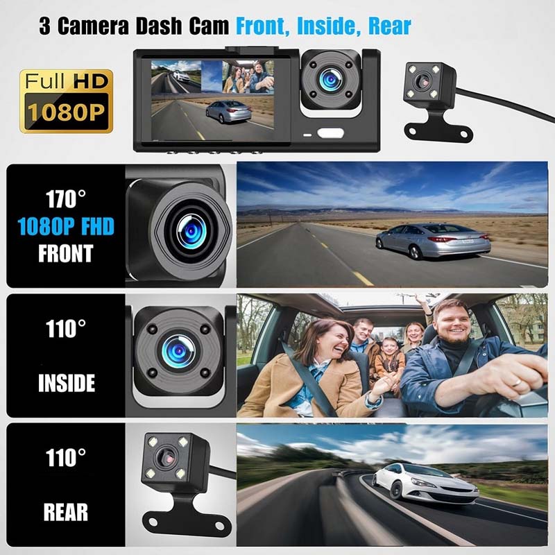 4-Inch Triple-Lens WiFi Dash Cam