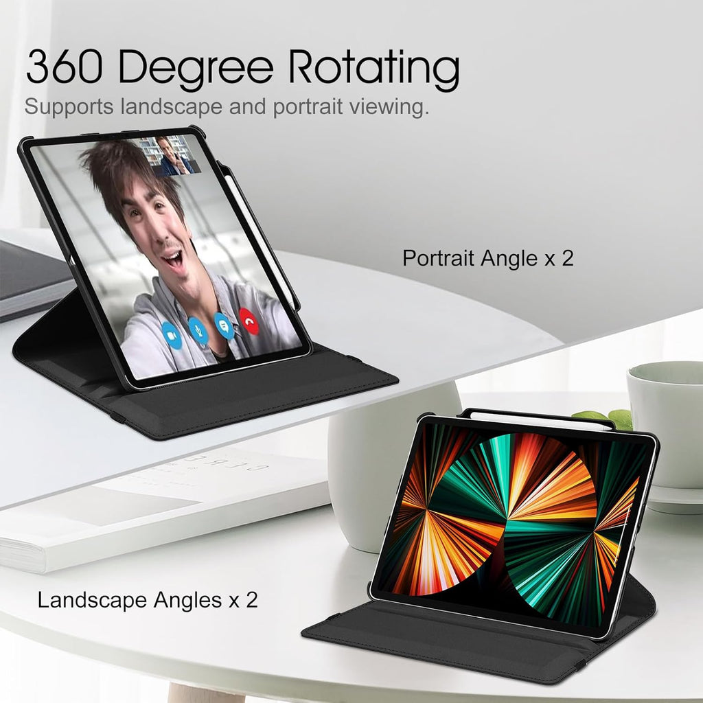 360° Rotating Case for iPad Pro 12.9" (2018-2022) - Auto Sleep/Wake Cover with Pencil Holder