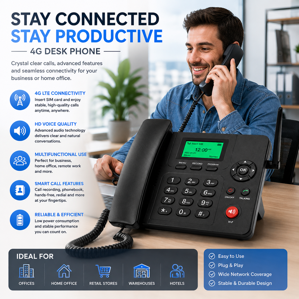 4G Wireless Desktop Telephone with SIM Card Support