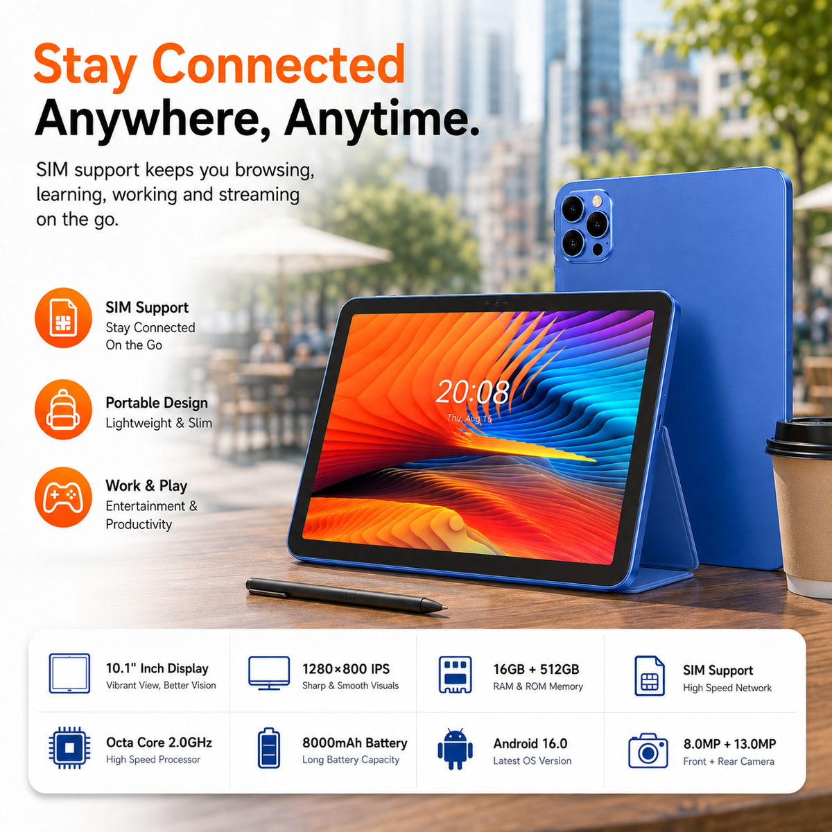 10.1-Inch Smart Tablet with 16GB RAM, 512GB Storage