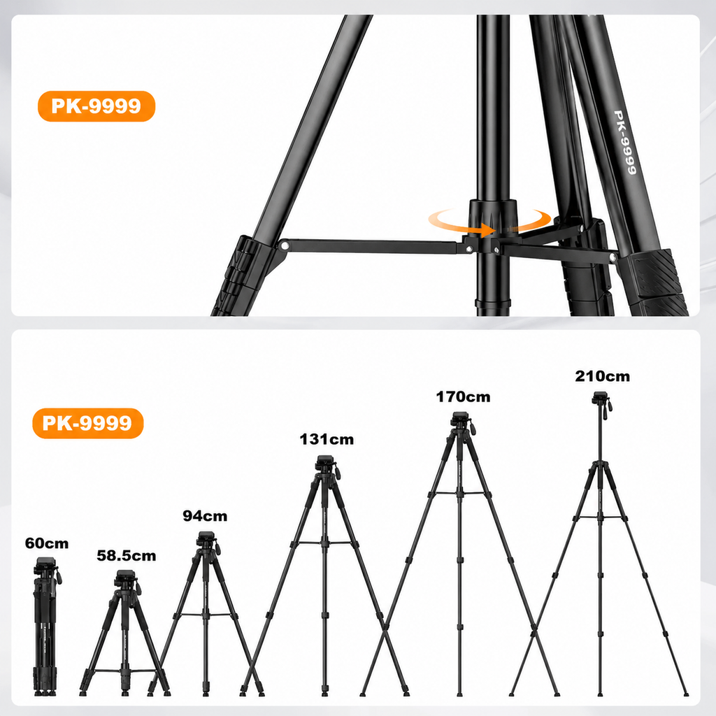 210CM Portable Camera Tripod with Hand Grip and Wireless Remote Control