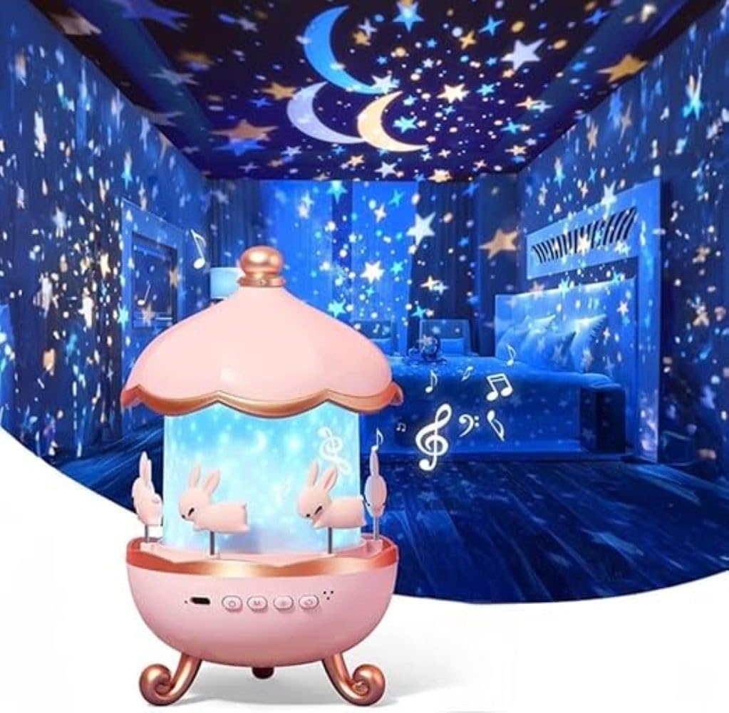 Bunny Carousel Night Light Projector with Star Sky Projection