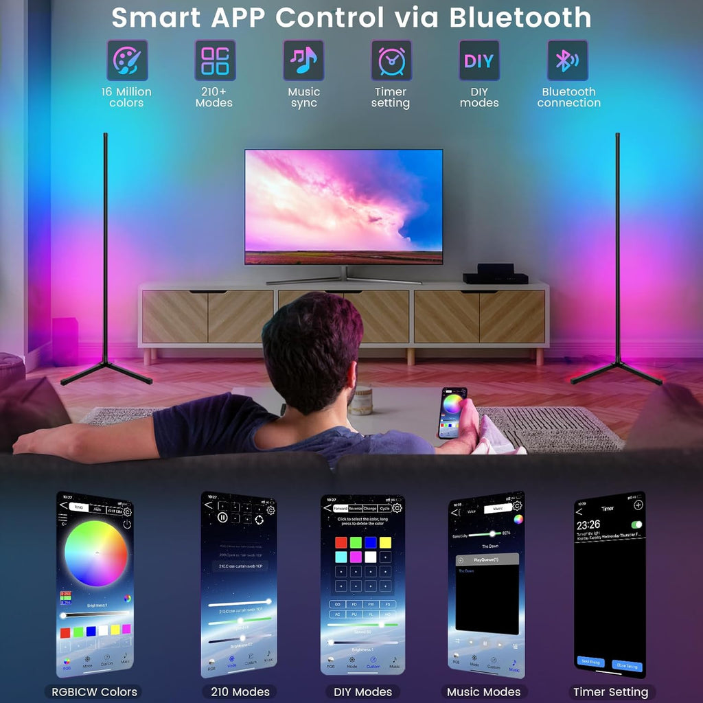 Smart RGB LED Floor Lamp, 62.2” Corner Light
