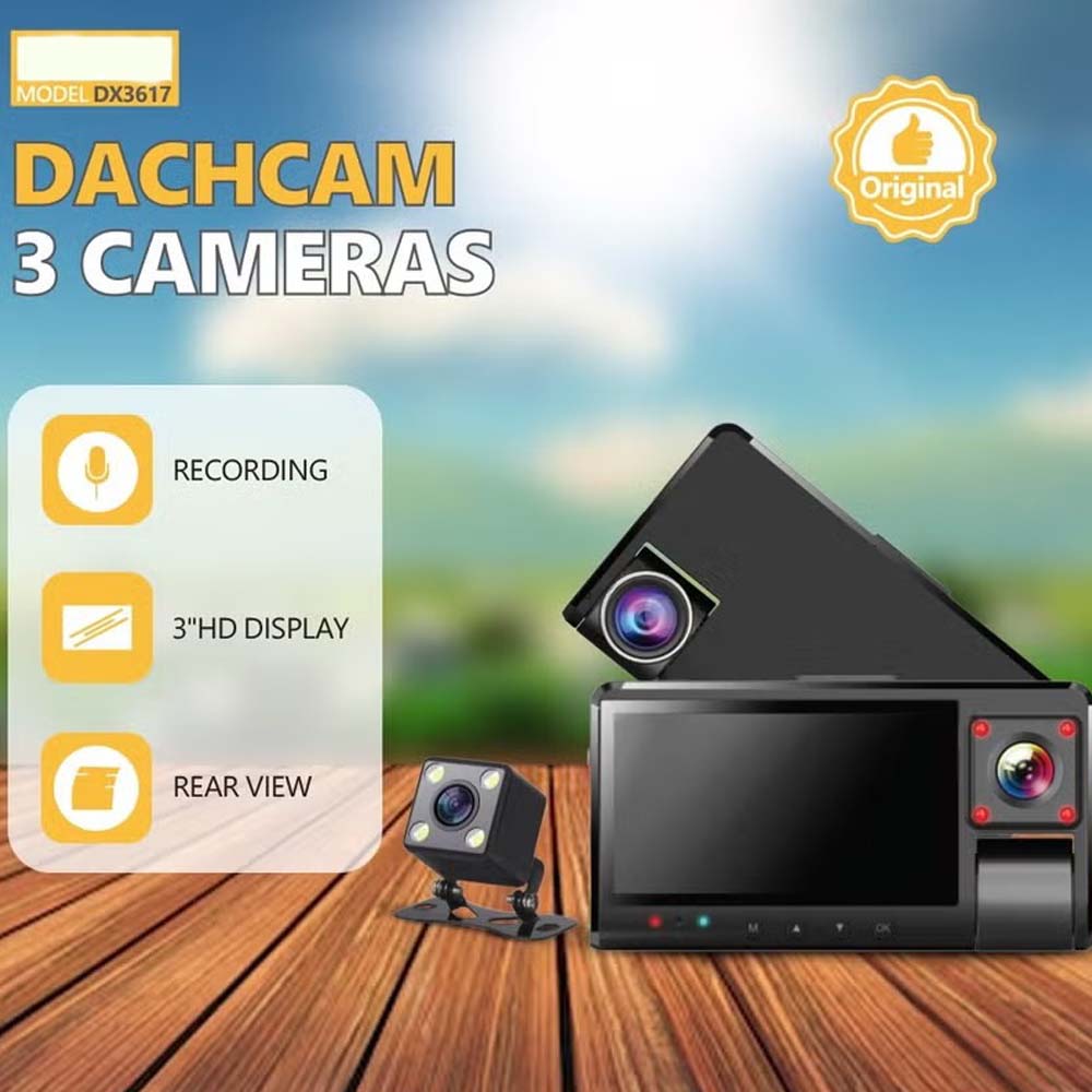 DX-3617 3-Channel Dash Cam. Front