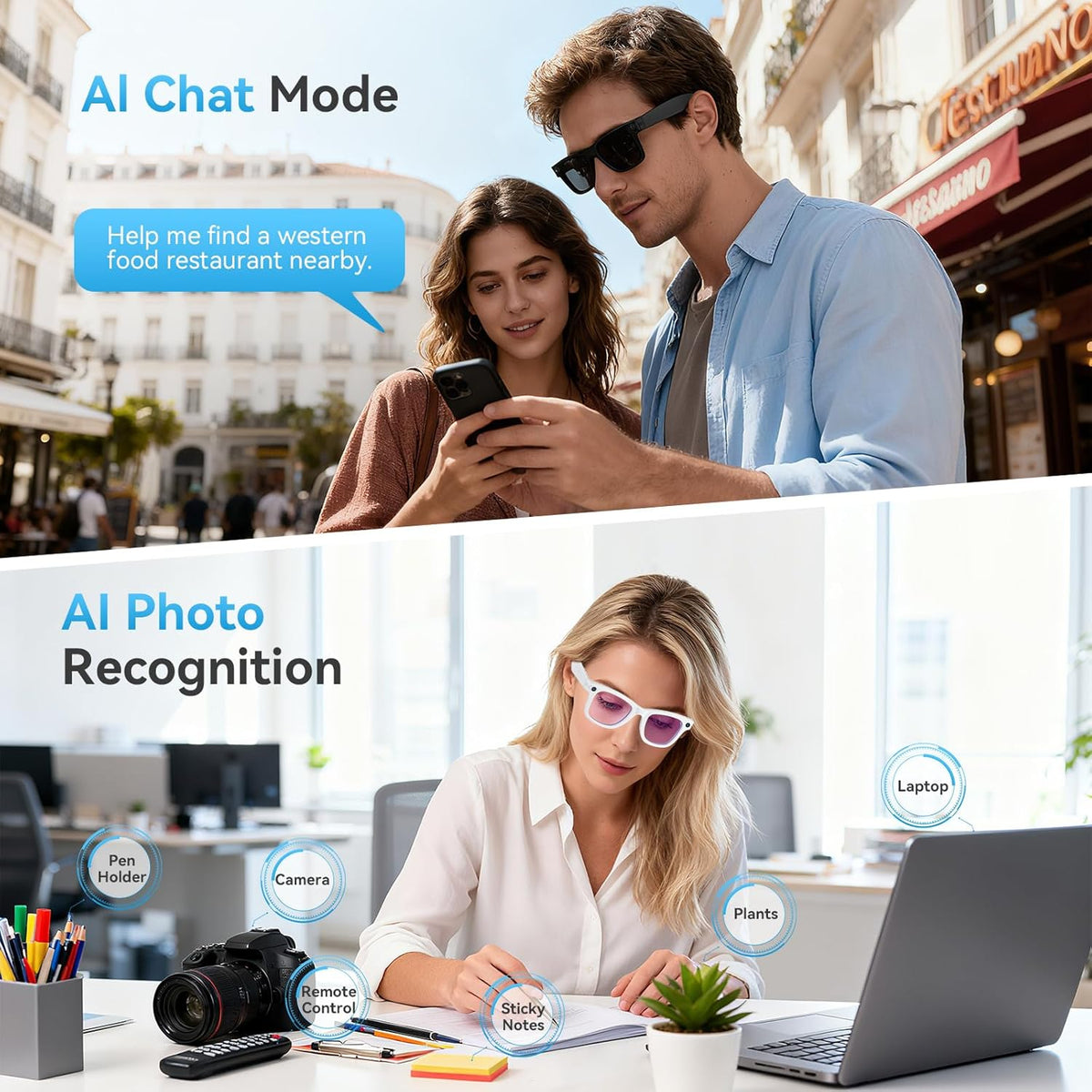 AI Smart Glasses with 8MP 2K HD Camera