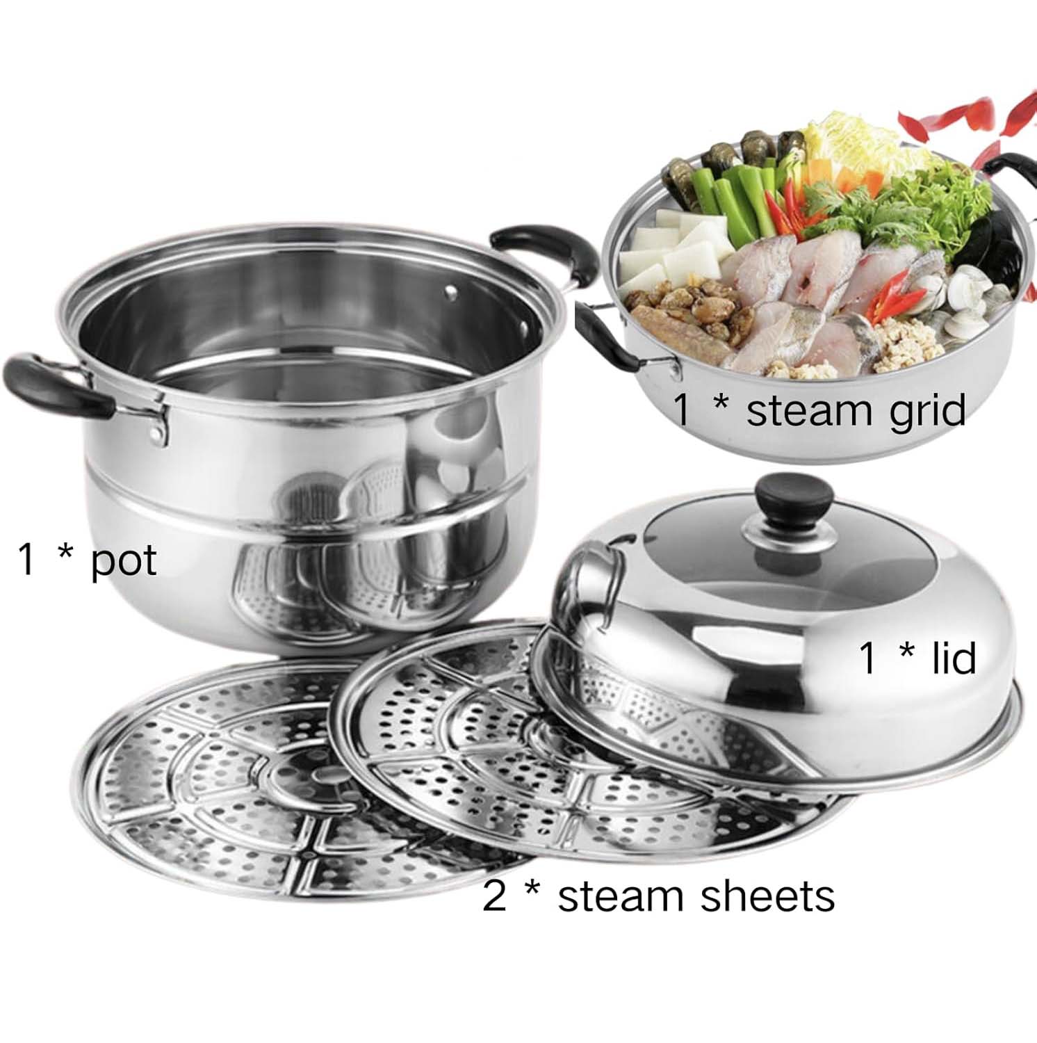 9 Liter Stainless Steel Multi-Tier Steamer Pot