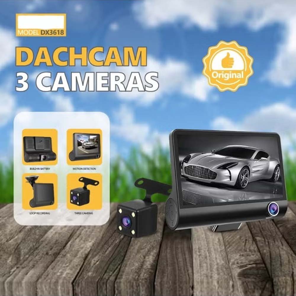 DX3618 3-Channel Car Dashcam. 4" HD display
